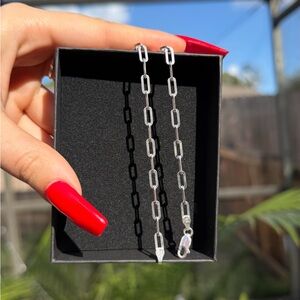 925 Sterling Silver Paperclip Chain Bracelet 10” Italy Solid Silver